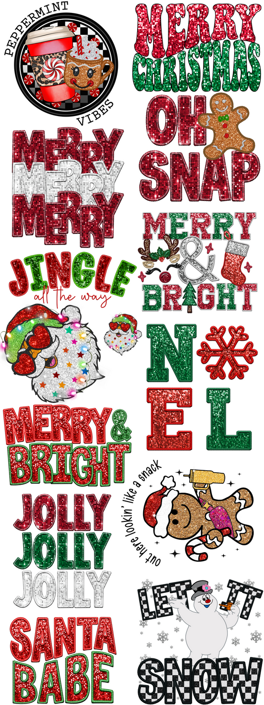 CHRISTMAS GLITTER GANG 1 PREMADE GANGSHEET  - 22X60