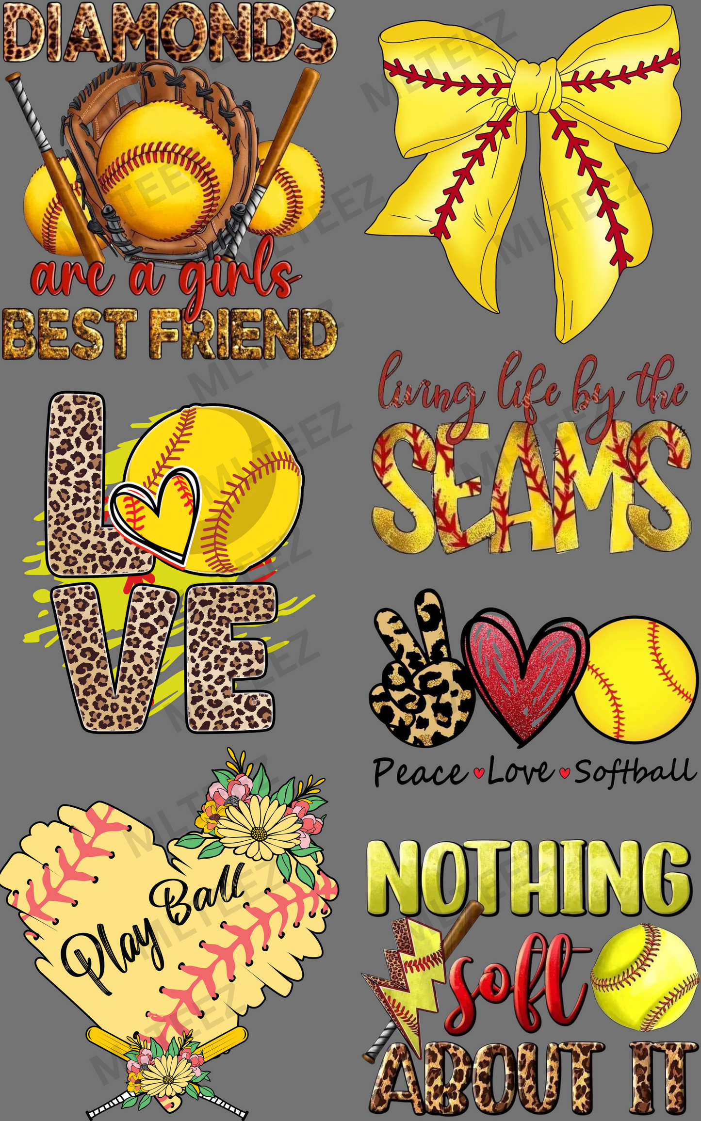 SOFTBALL (2) PREMADE GANGSHEET  - 22X36 DTF TRANSFERS - DIRECT TO FILM